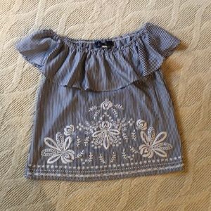 Seersucker blue off the shoulder top